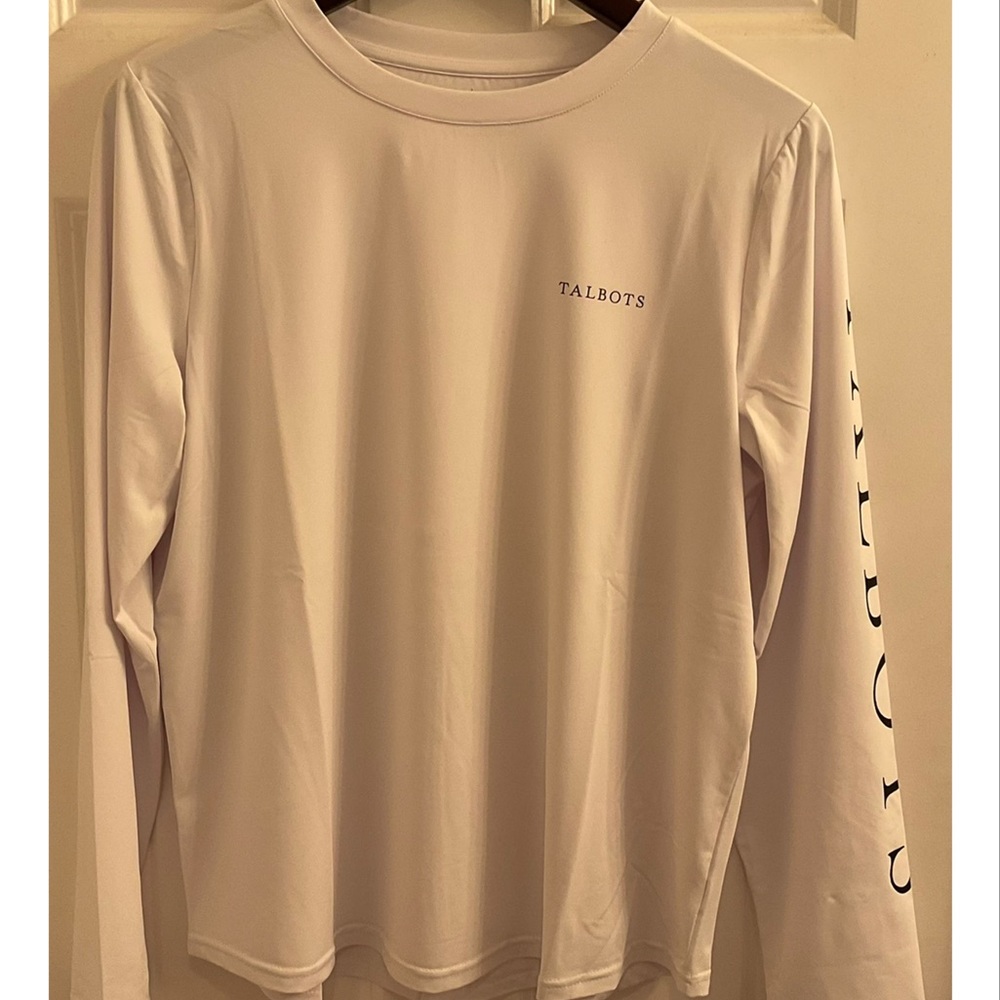 T by Talbots Long Sleeve Logo Top - NWT - Size Medium - White with Black Logos